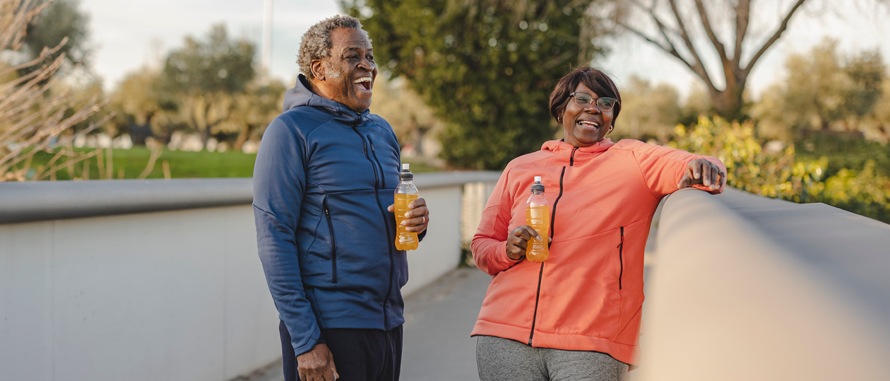 man and woman laughing