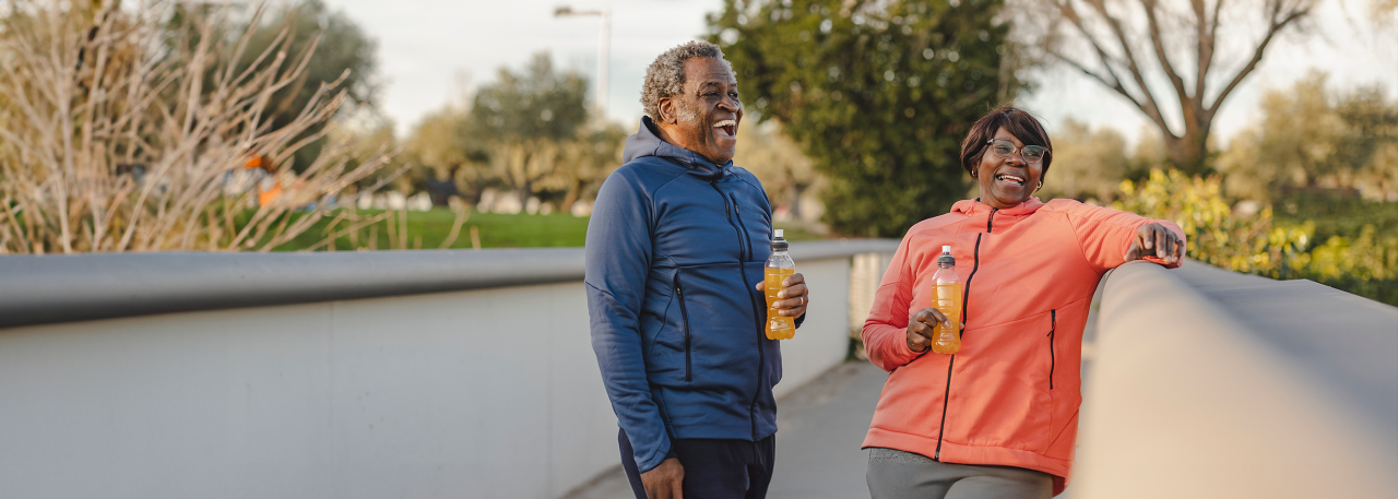 man and woman laughing